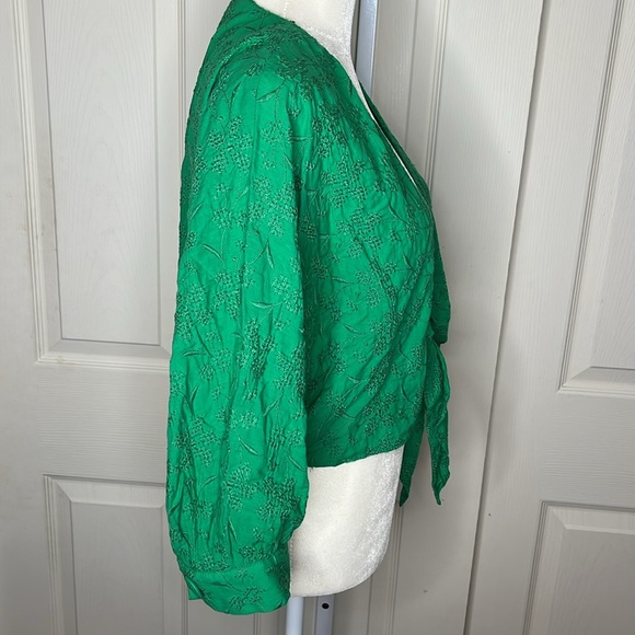 Zara Bright Green st Patrick’s Embroidered Stitch Boho Top - Picture 8 of 11